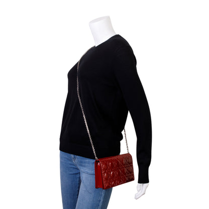 Christian Dior Red Patent Leather Lady Dior Chain Pouch