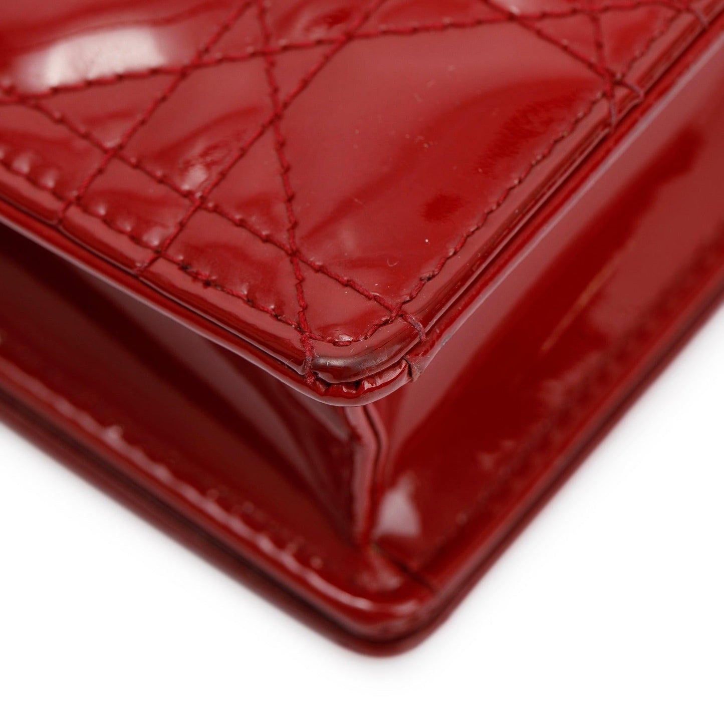Christian Dior Red Patent Leather Lady Dior Chain Pouch
