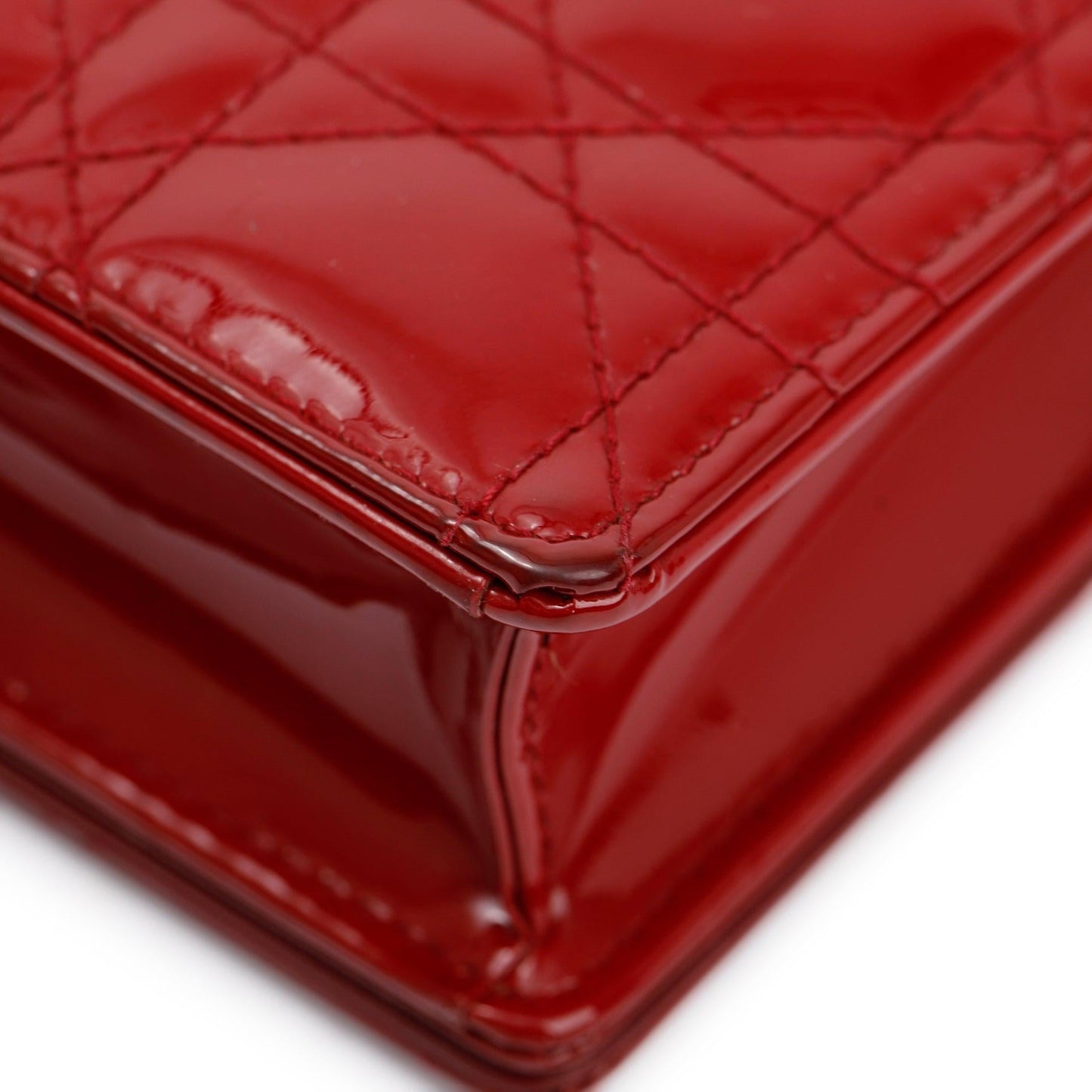 Christian Dior Red Patent Leather Lady Dior Chain Pouch
