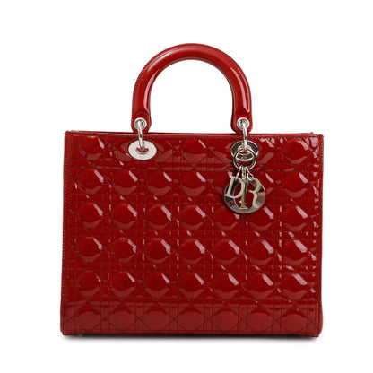 Christian Dior Red Patent Leather Large Lady Dior Bag