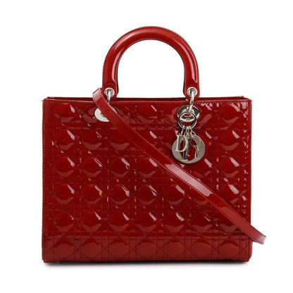 Christian Dior Red Patent Leather Large Lady Dior Bag
