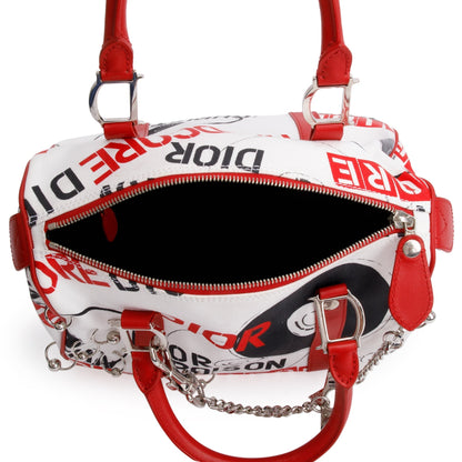 Christian Dior Red/White Printed Canvas Hardcore Boston Pierced Bag