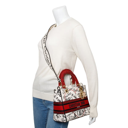 Christian Dior Red/White/Black Canvas Dioramour Graffiti Medium Lady Di-Lite Bag