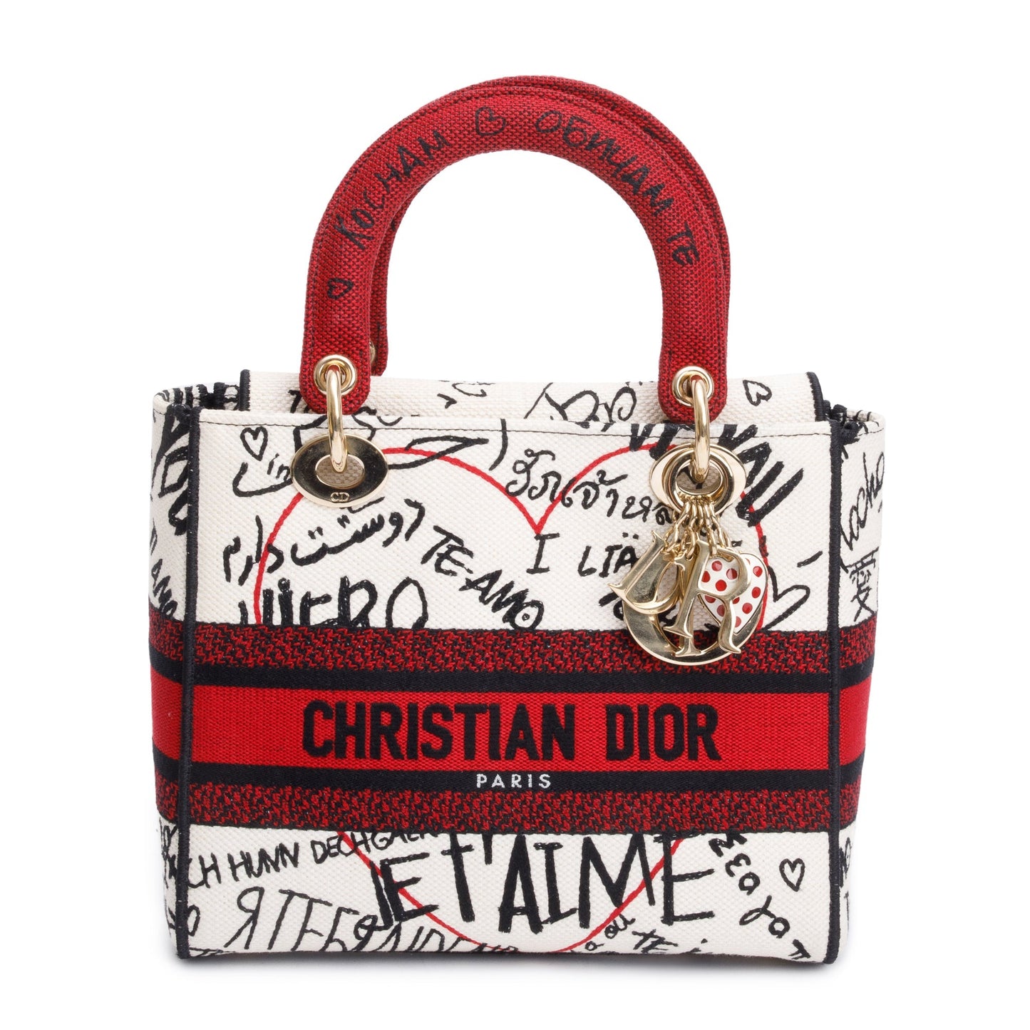 Christian Dior Red/White/Black Canvas Dioramour Graffiti Medium Lady Di-Lite Bag