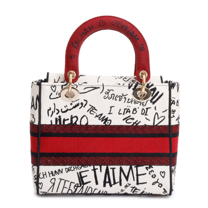 Christian Dior Red/White/Black Canvas Dioramour Graffiti Medium Lady Di-Lite Bag