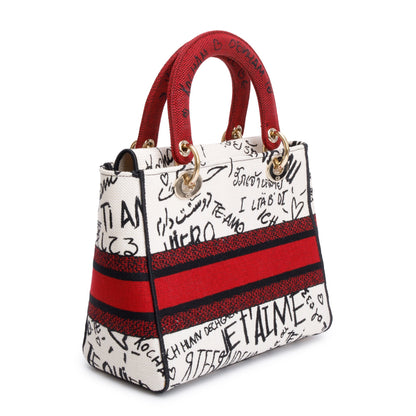Christian Dior Red/White/Black Canvas Dioramour Graffiti Medium Lady Di-Lite Bag