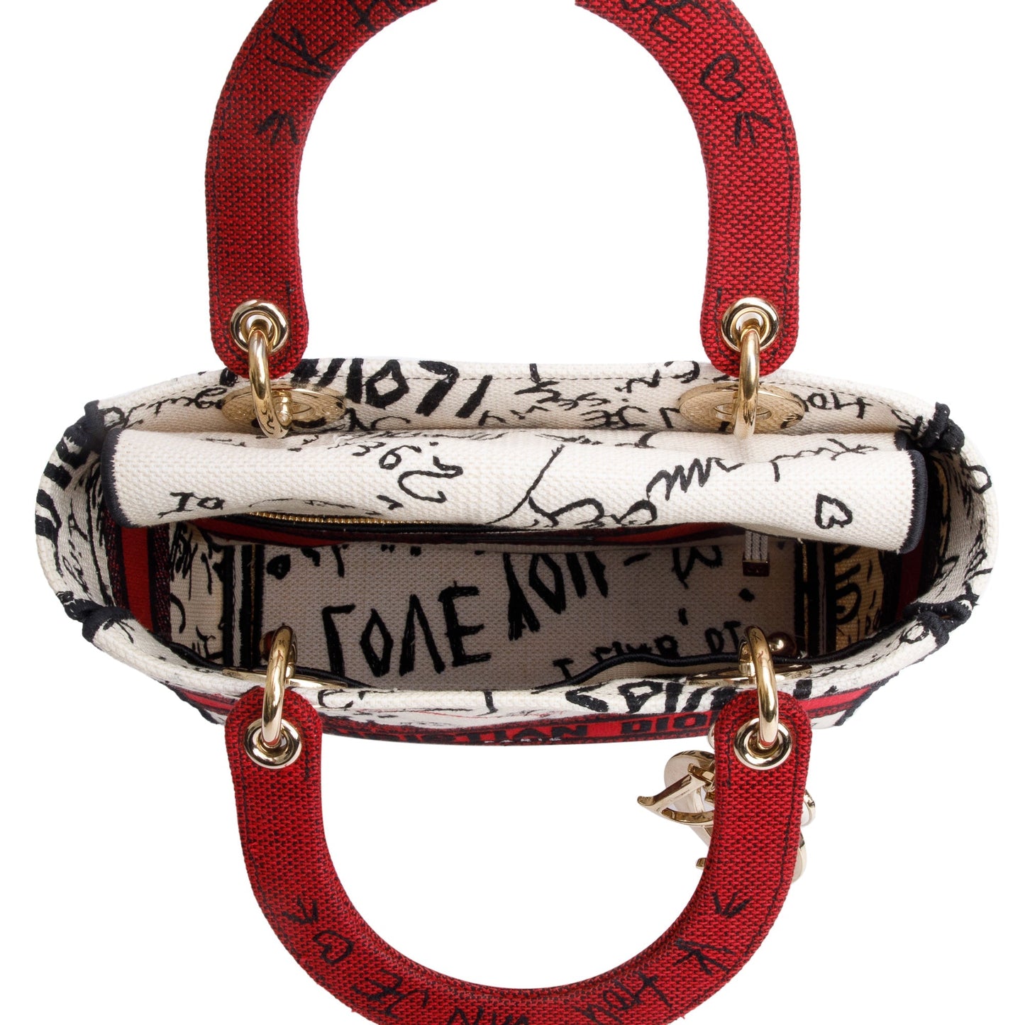 Christian Dior Red/White/Black Canvas Dioramour Graffiti Medium Lady Di-Lite Bag
