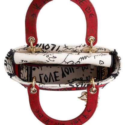 Christian Dior Red/White/Black Canvas Dioramour Graffiti Medium Lady Di-Lite Bag