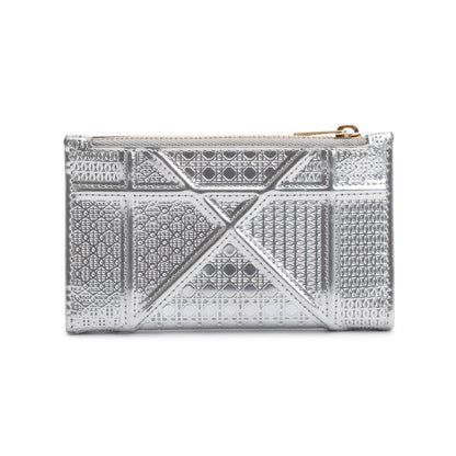 Christian Dior Silver Metallic Patent Leather Diorama Compact Wallet