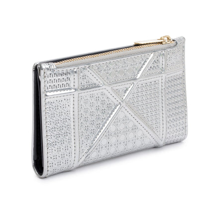 Christian Dior Silver Metallic Patent Leather Diorama Compact Wallet