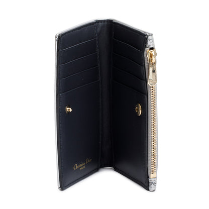 Christian Dior Silver Metallic Patent Leather Diorama Compact Wallet