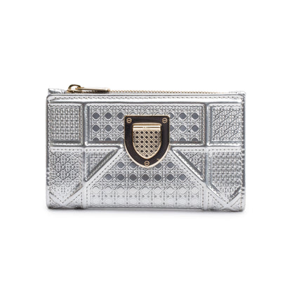 Christian Dior Silver Metallic Patent Leather Diorama Compact Wallet