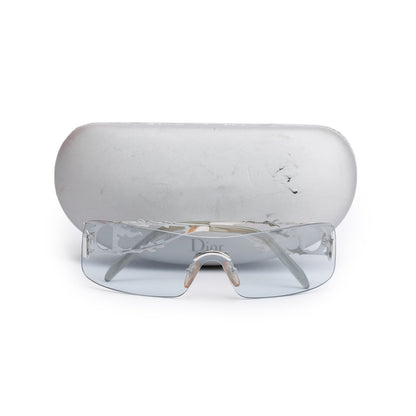 Christian Dior Silver-Tone Strass Dior Fire Rimless Shield Sunglasses