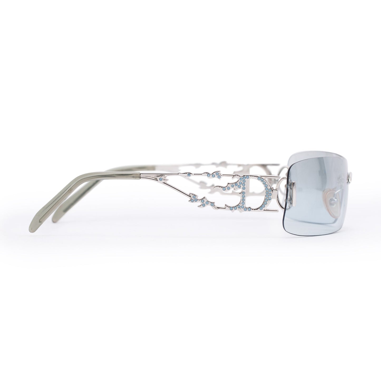 Christian Dior Silver-Tone Strass Dior Fire Rimless Shield Sunglasses