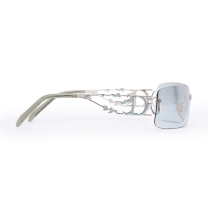 Christian Dior Silver-Tone Strass Dior Fire Rimless Shield Sunglasses