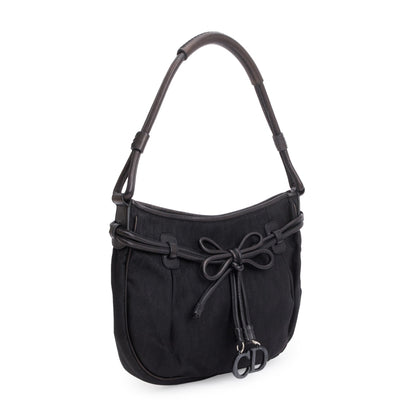 Christian Dior Vintage Black Diorissimo Nylon Bow Charm Bucket Bag