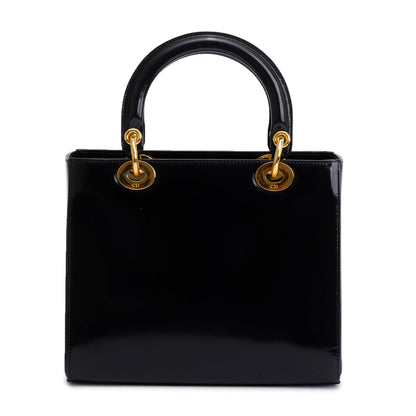 Christian Dior Vintage Black Patent Leather Medium Lady Dior Bag