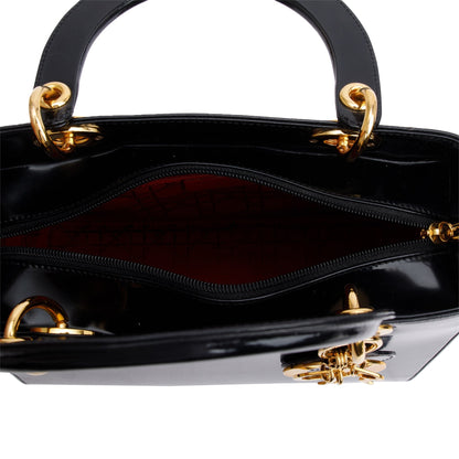 Christian Dior Vintage Black Patent Leather Medium Lady Dior Bag