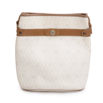 Christian Dior Vintage Honeycomb Canvas Tan Leather Bucket Bag