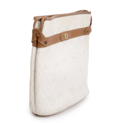Christian Dior Vintage Honeycomb Canvas Tan Leather Bucket Bag