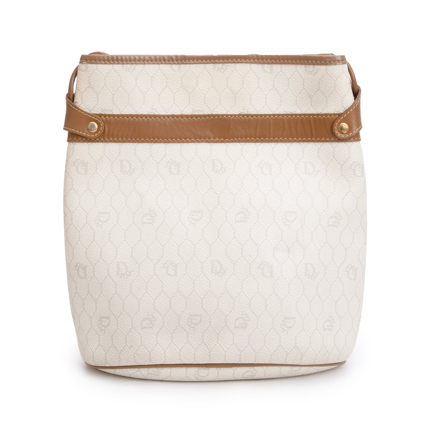 Christian Dior Vintage Honeycomb Canvas Tan Leather Bucket Bag