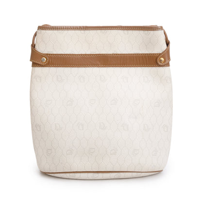 Christian Dior Vintage Honeycomb Canvas Tan Leather Bucket Bag