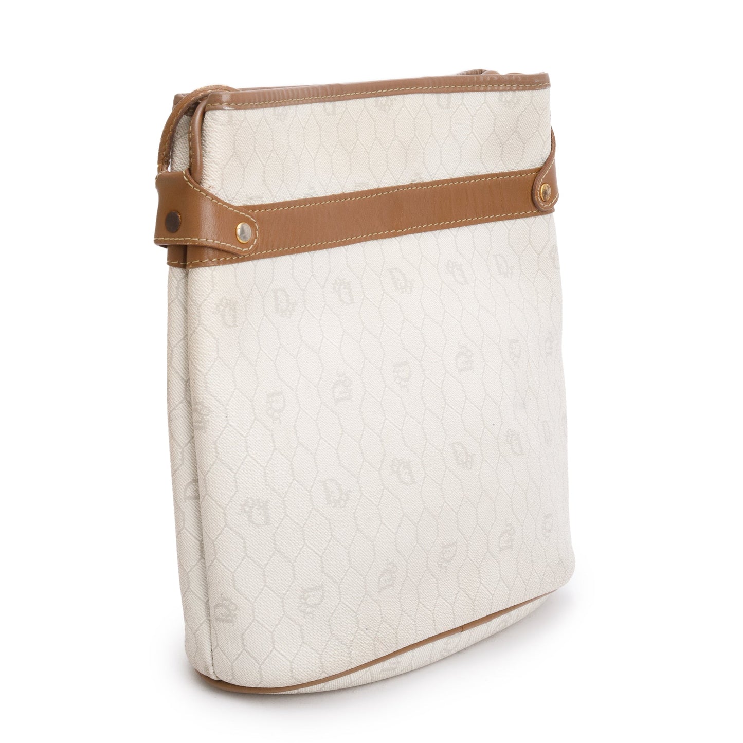 Christian Dior Vintage Honeycomb Canvas Tan Leather Bucket Bag
