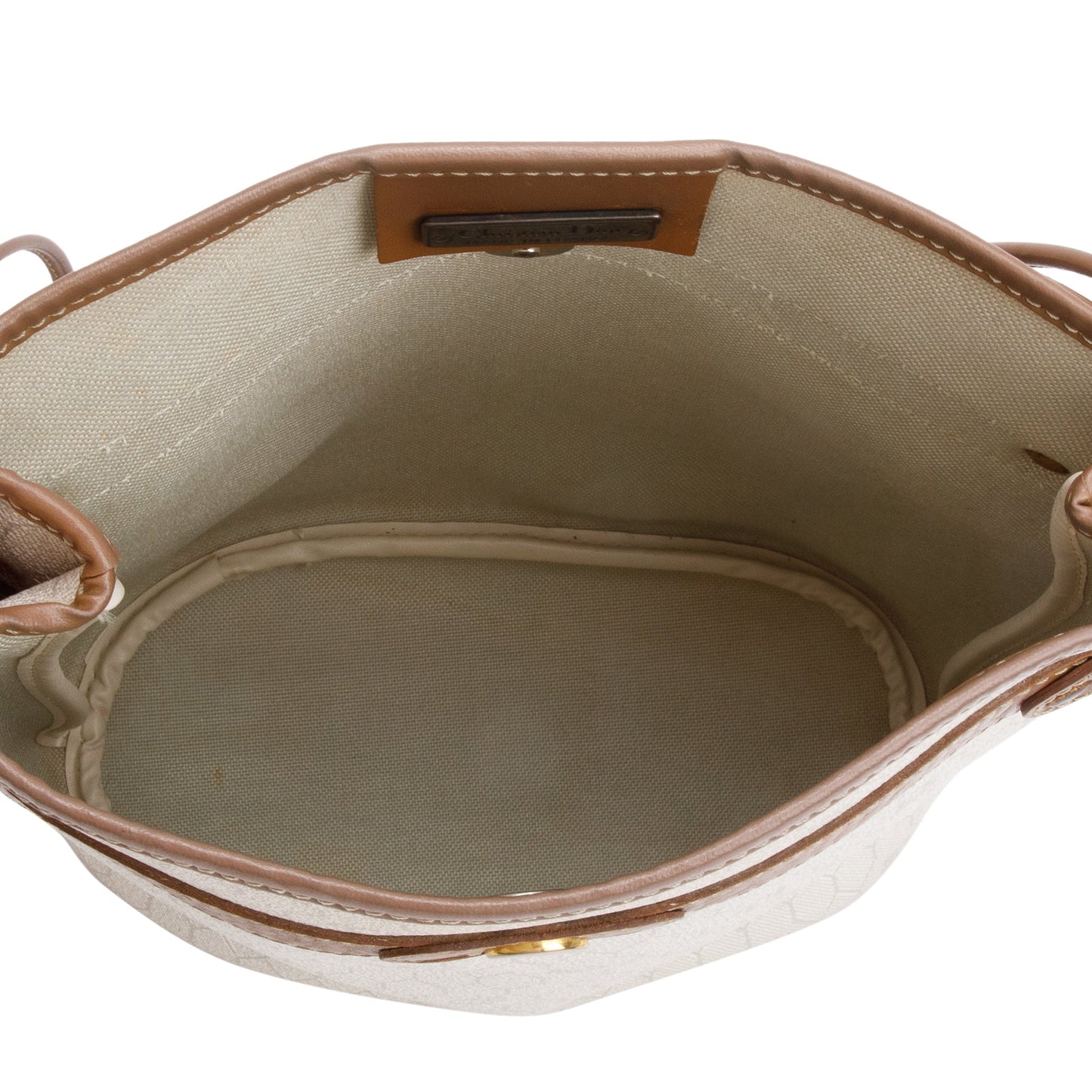 Christian Dior Vintage Honeycomb Canvas Tan Leather Bucket Bag