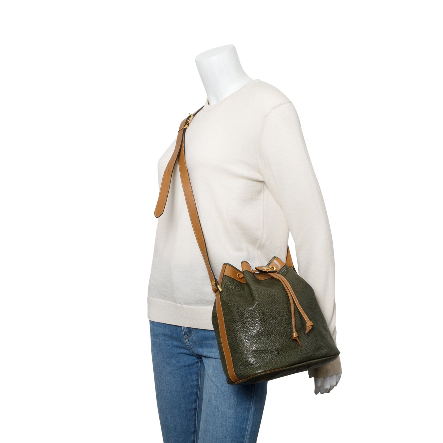 Christian Dior Vintage Olive Green/Tan leather Drawstring Bag