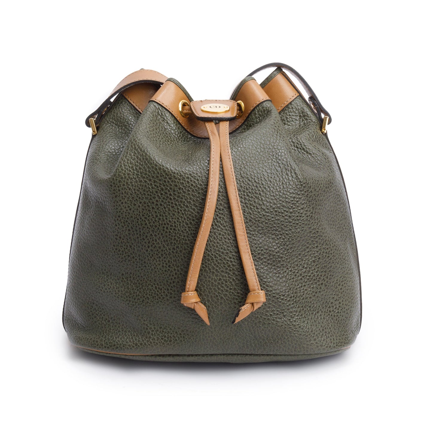 Christian Dior Vintage Olive Green/Tan leather Drawstring Bag