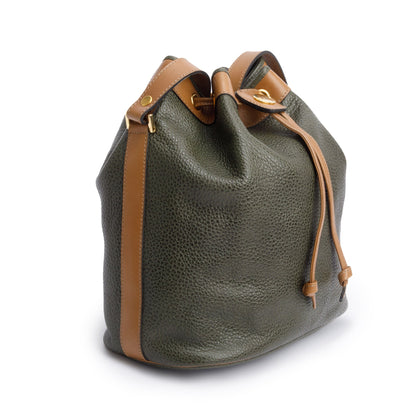 Christian Dior Vintage Olive Green/Tan leather Drawstring Bag