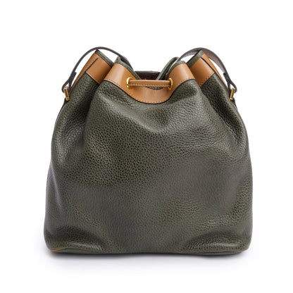 Christian Dior Vintage Olive Green/Tan leather Drawstring Bag
