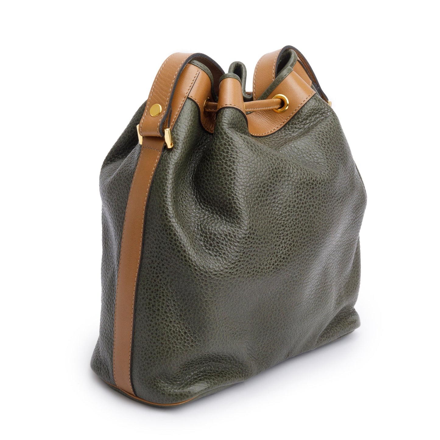 Christian Dior Vintage Olive Green/Tan leather Drawstring Bag