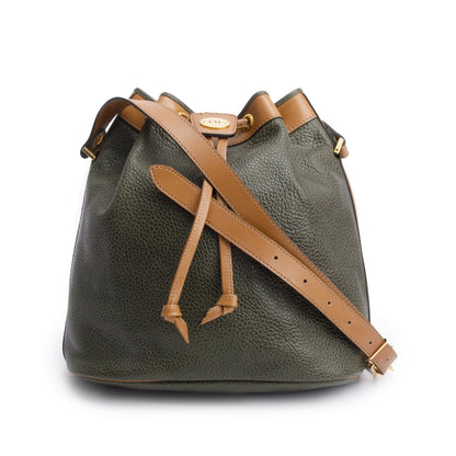 Christian Dior Vintage Olive Green/Tan leather Drawstring Bag