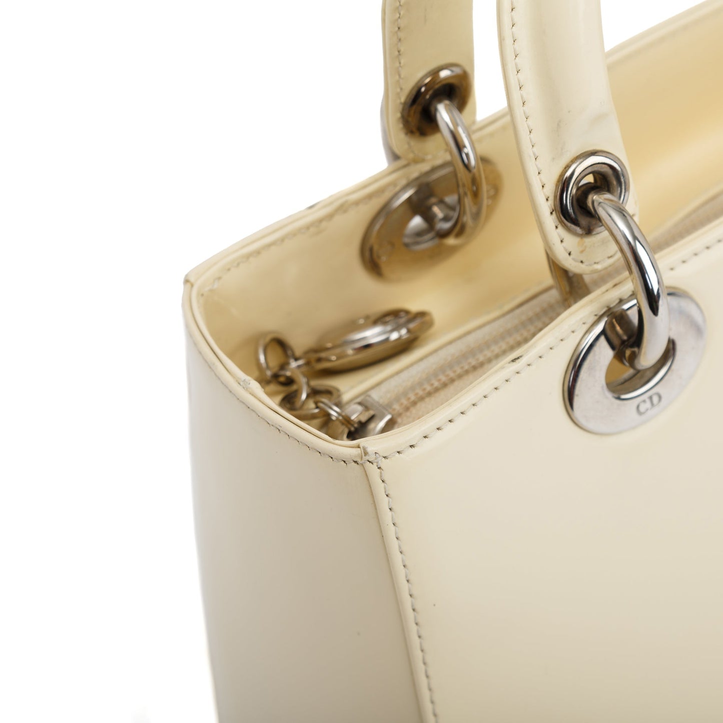 Christian Dior Vintage White Patent Leather Medium Lady Dior Bag