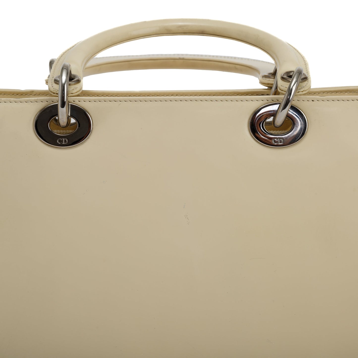 Christian Dior Vintage White Patent Leather Medium Lady Dior Bag