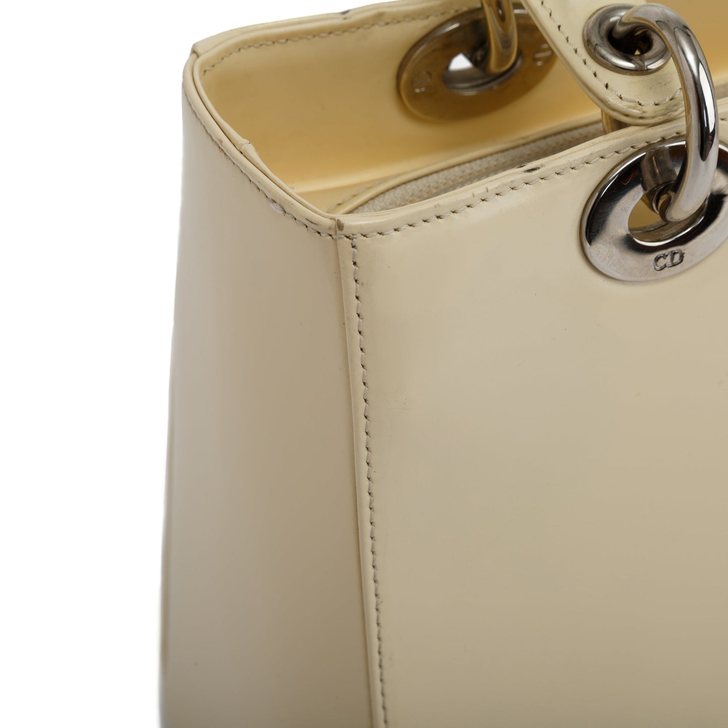 Christian Dior Vintage White Patent Leather Medium Lady Dior Bag