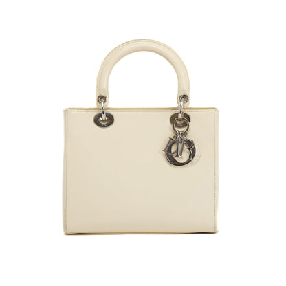 Christian Dior Vintage White Patent Leather Medium Lady Dior Bag