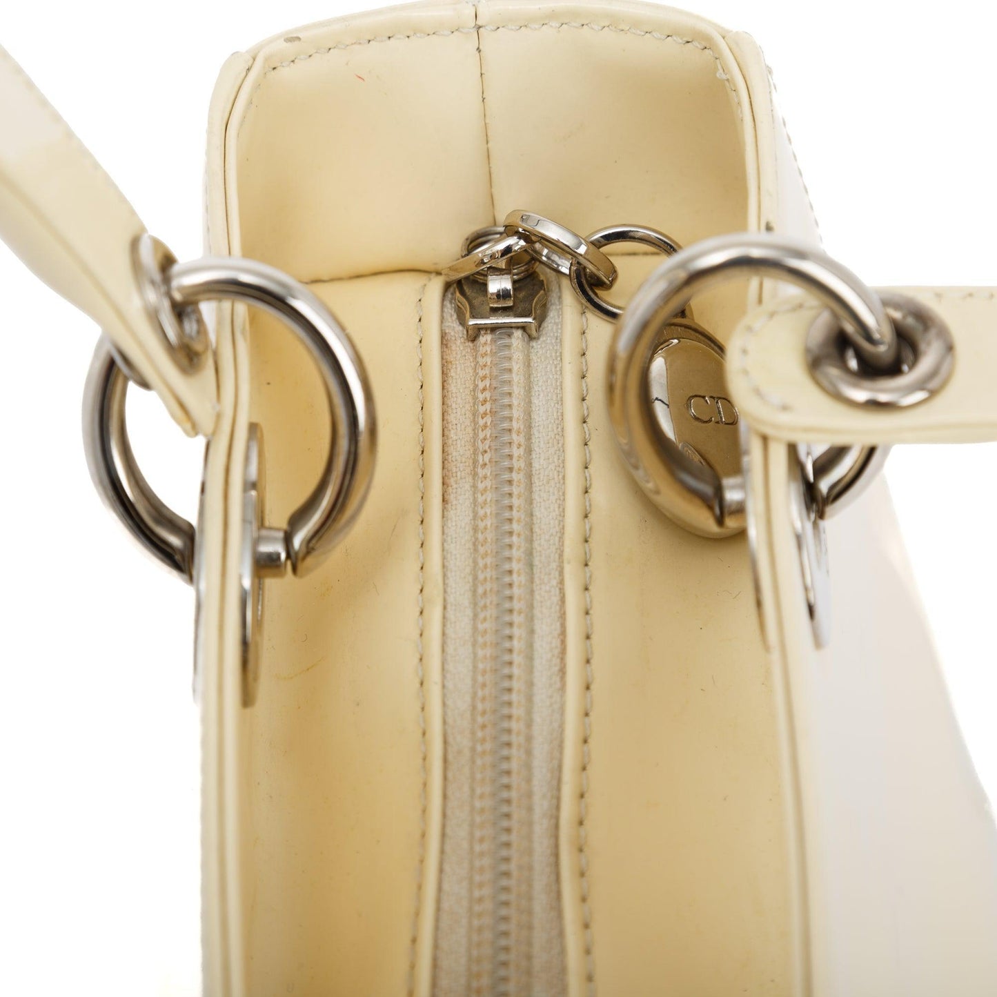 Christian Dior Vintage White Patent Leather Medium Lady Dior Bag