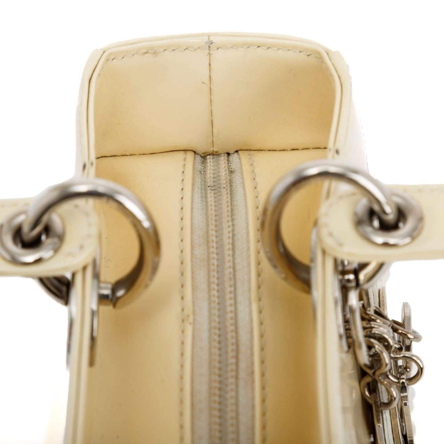 Christian Dior Vintage White Patent Leather Medium Lady Dior Bag