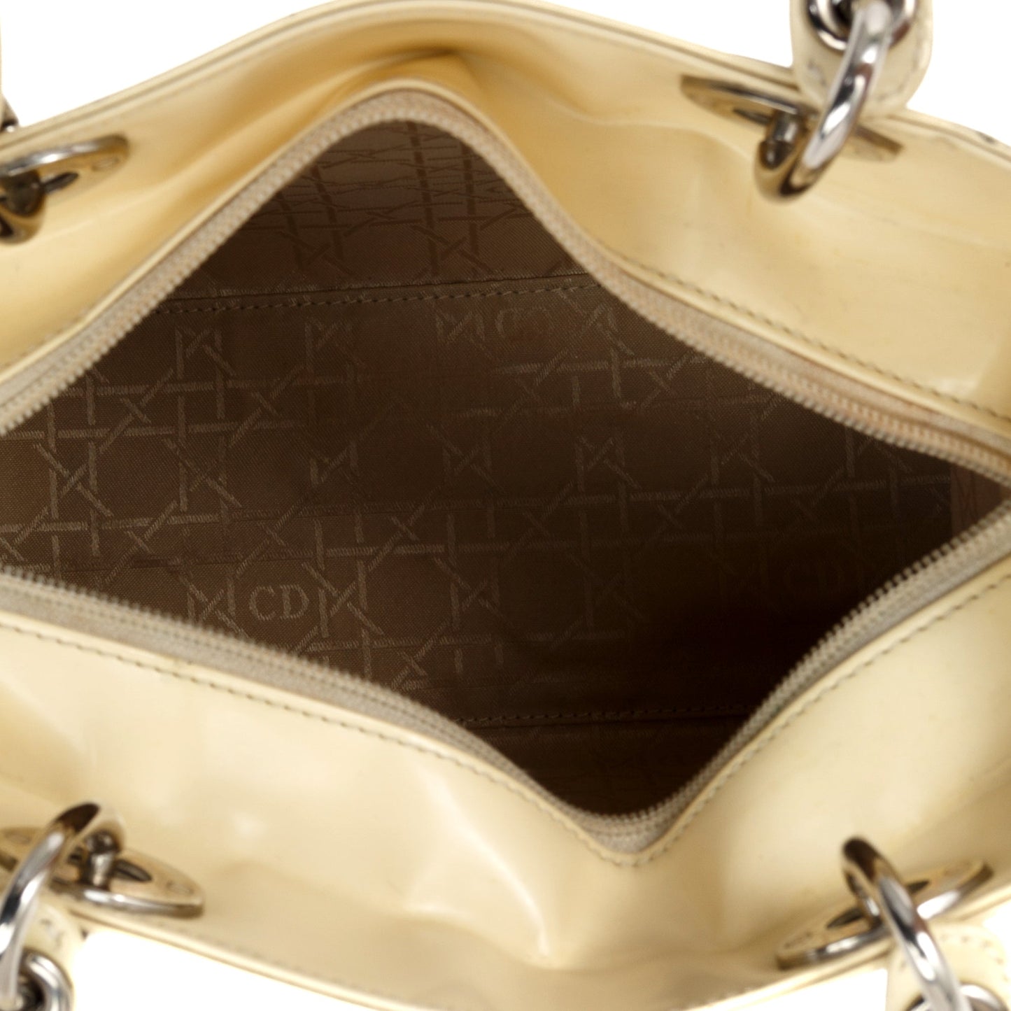 Christian Dior Vintage White Patent Leather Medium Lady Dior Bag