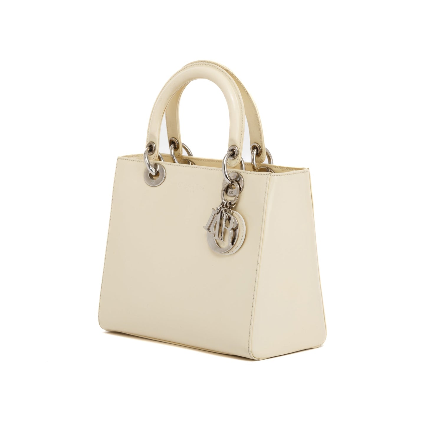 Christian Dior Vintage White Patent Leather Medium Lady Dior Bag