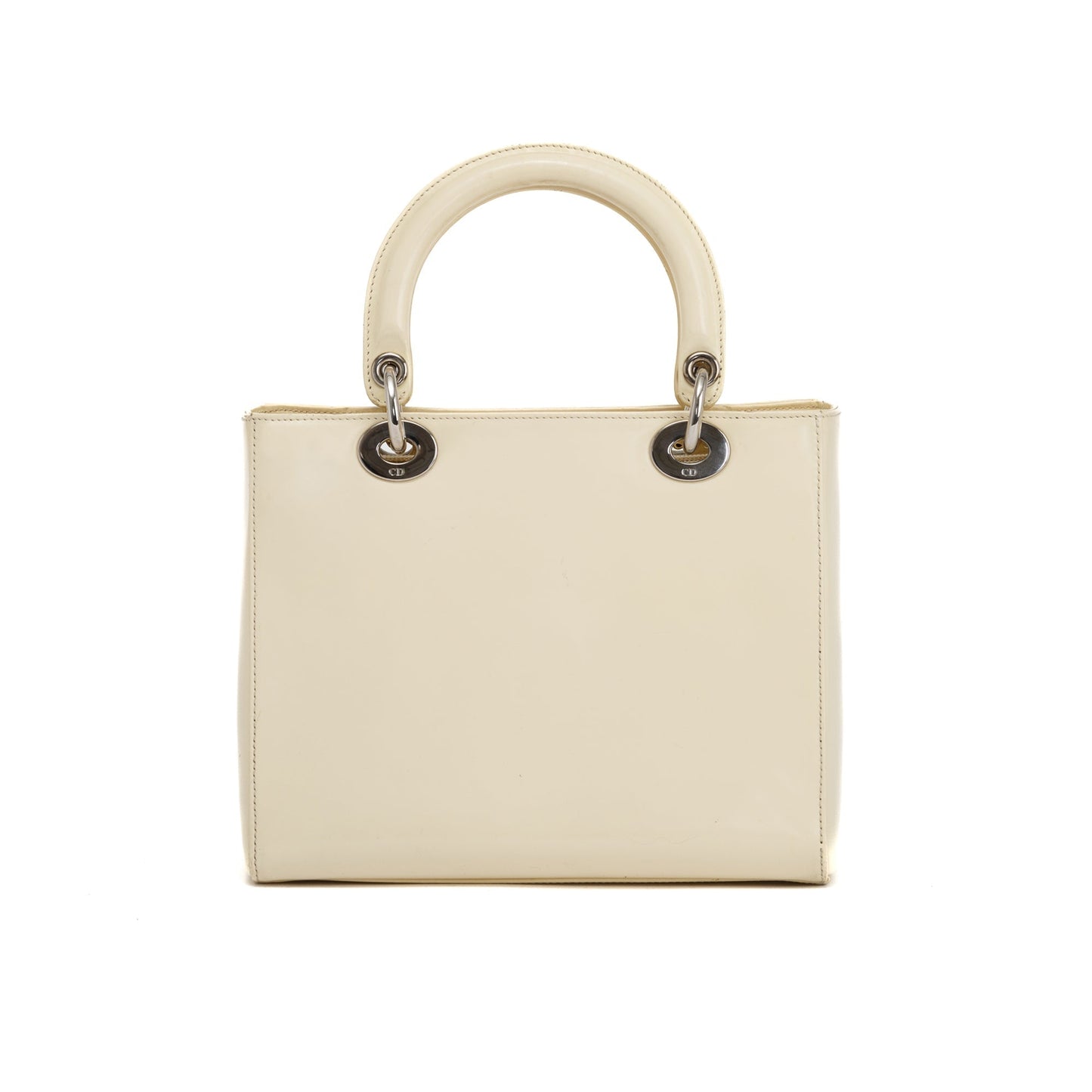 Christian Dior Vintage White Patent Leather Medium Lady Dior Bag