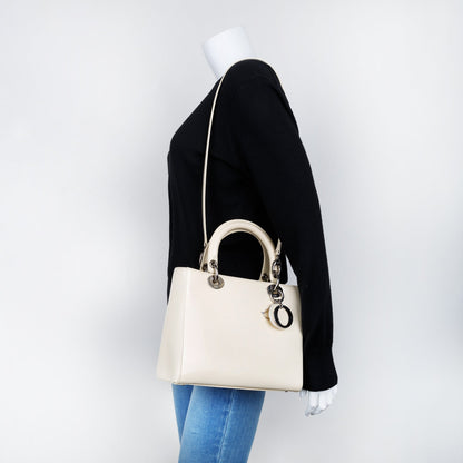 Christian Dior Vintage White Patent Leather Medium Lady Dior Bag
