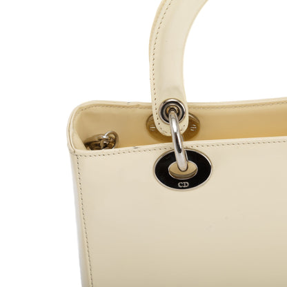 Christian Dior Vintage White Patent Leather Medium Lady Dior Bag