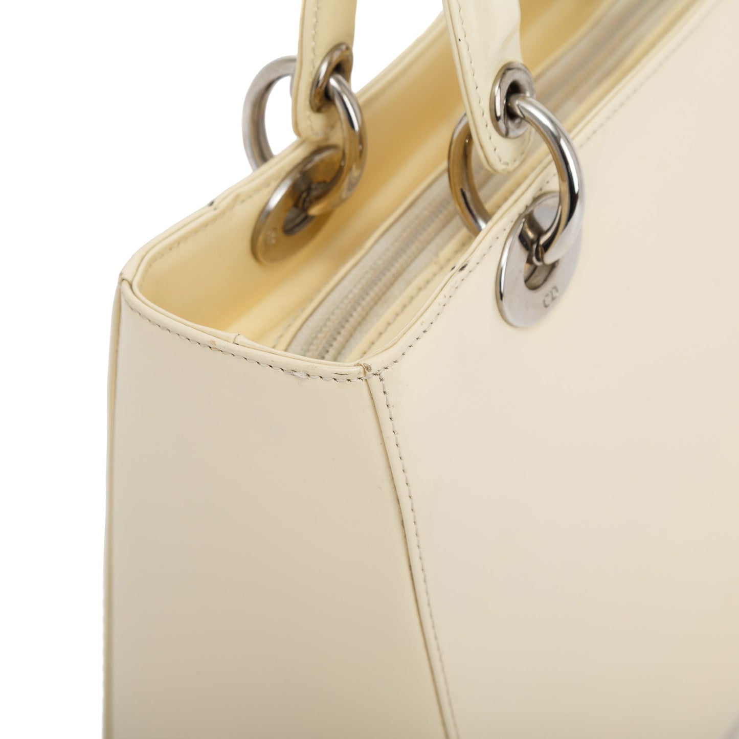 Christian Dior Vintage White Patent Leather Medium Lady Dior Bag