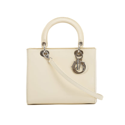 Christian Dior Vintage White Patent Leather Medium Lady Dior Bag