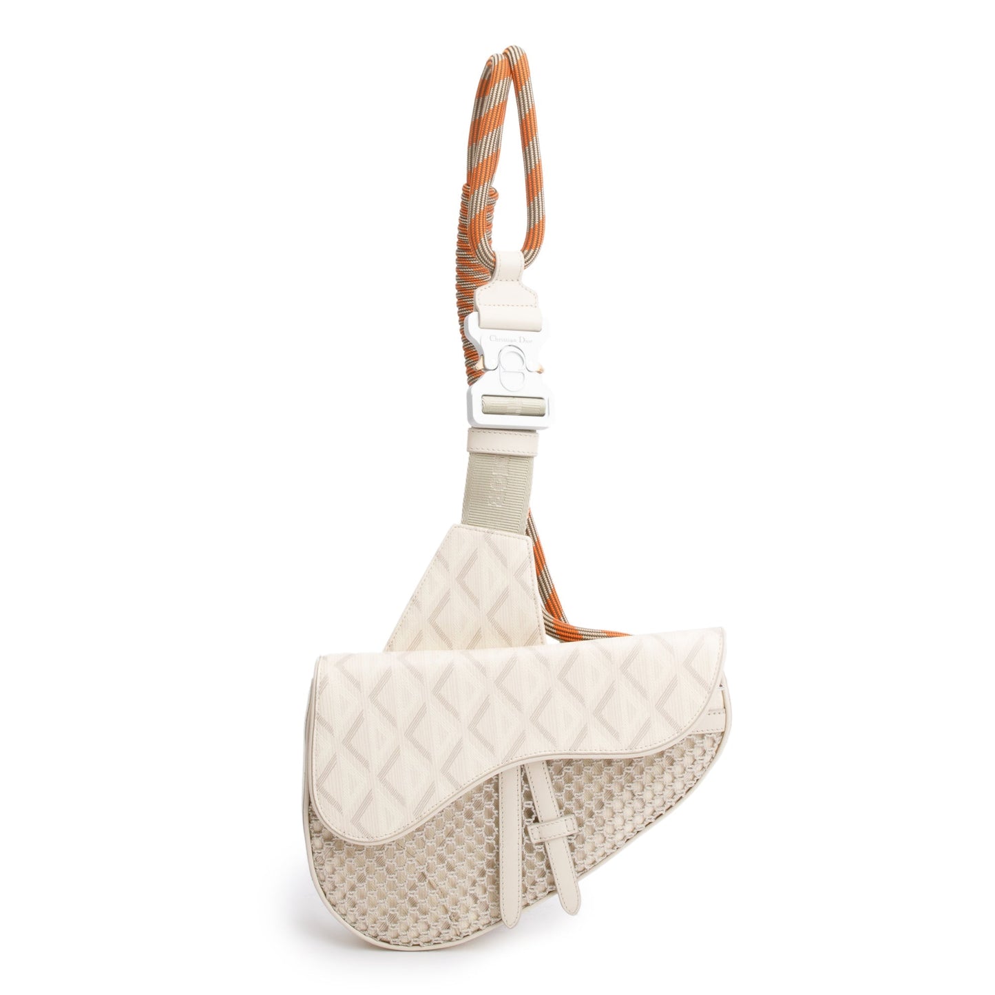 Christian Dior White CD Diamond Coated Canvas Nautic Saddle Crossbody Bag