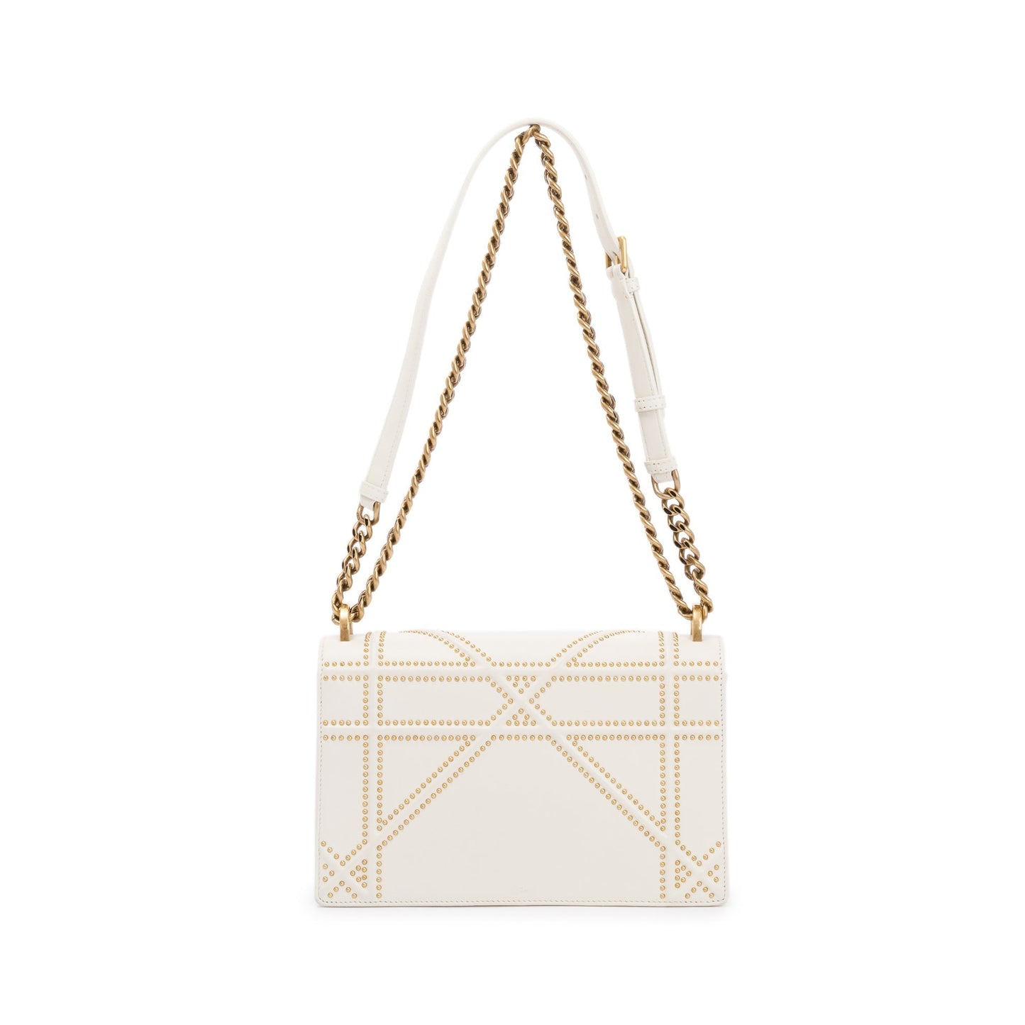 Christian Dior White Calfskin Leather Medium Studded Diorama Flap Bag