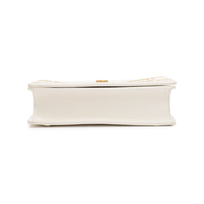 Christian Dior White Calfskin Leather Medium Studded Diorama Flap Bag